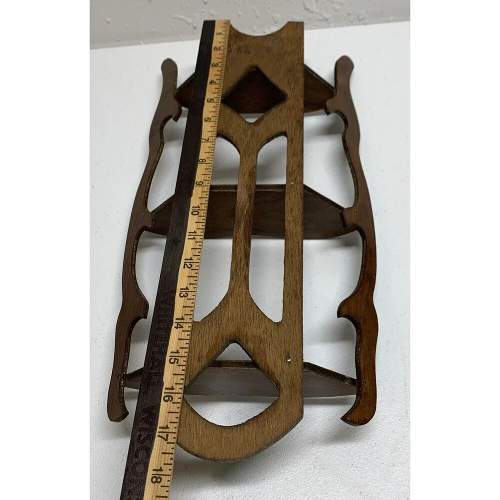 Vintage Wood Cut Out MCM Wall Shelf 3 Tier Figurine Antique Trinket
